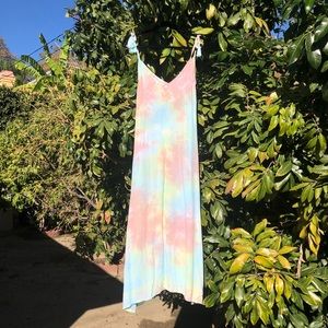 Tiare Hawaii rainbow tie dye cotton maxi dress